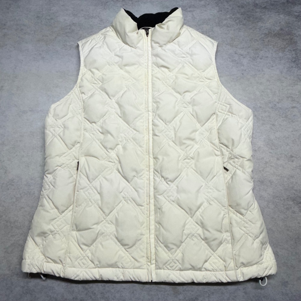 Eddie Bauer Quilted Goose Down Puffer Vest Womens Size Medium Cream White Zip Up